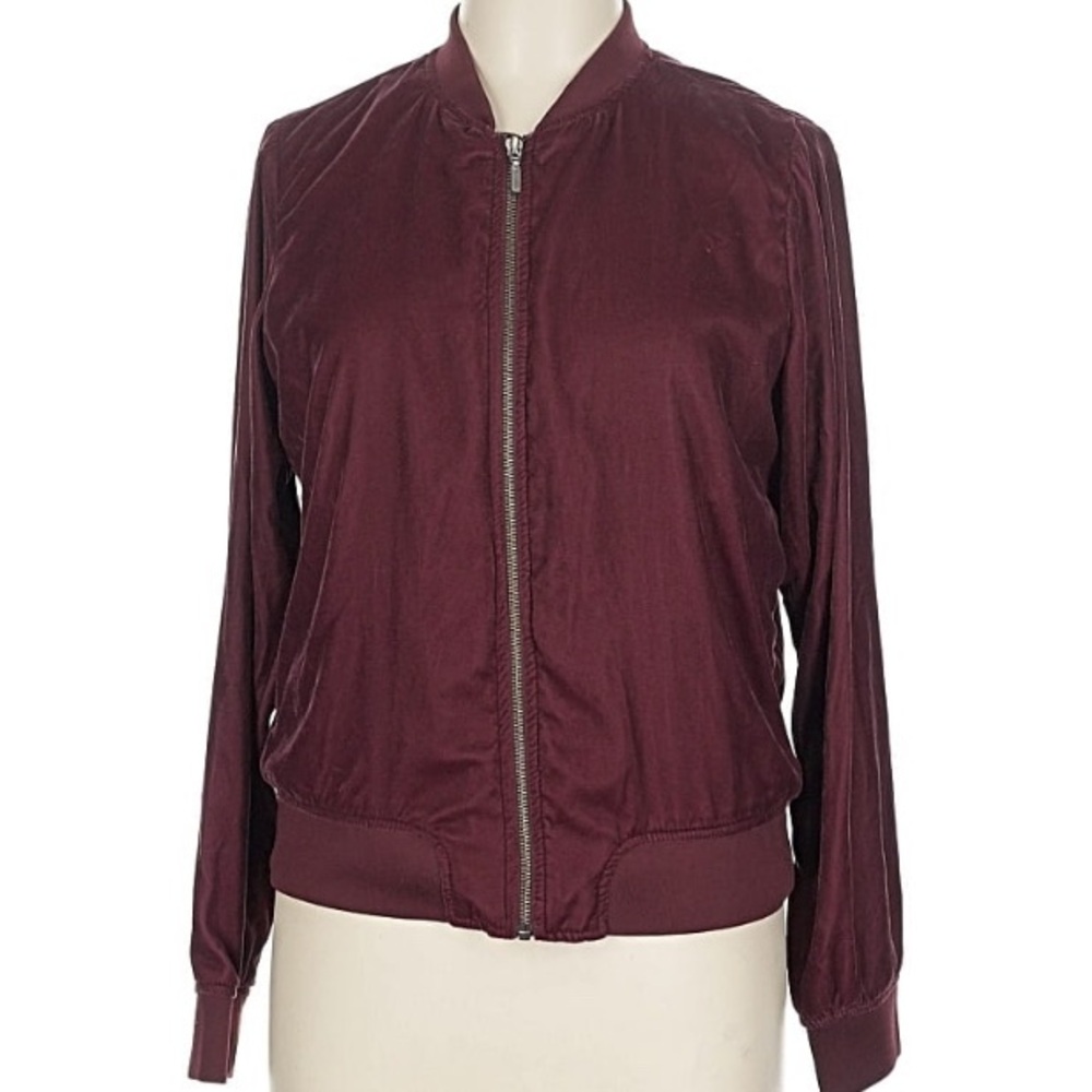 a.n.a  Burgundy Velour Bomber Jacket-Large